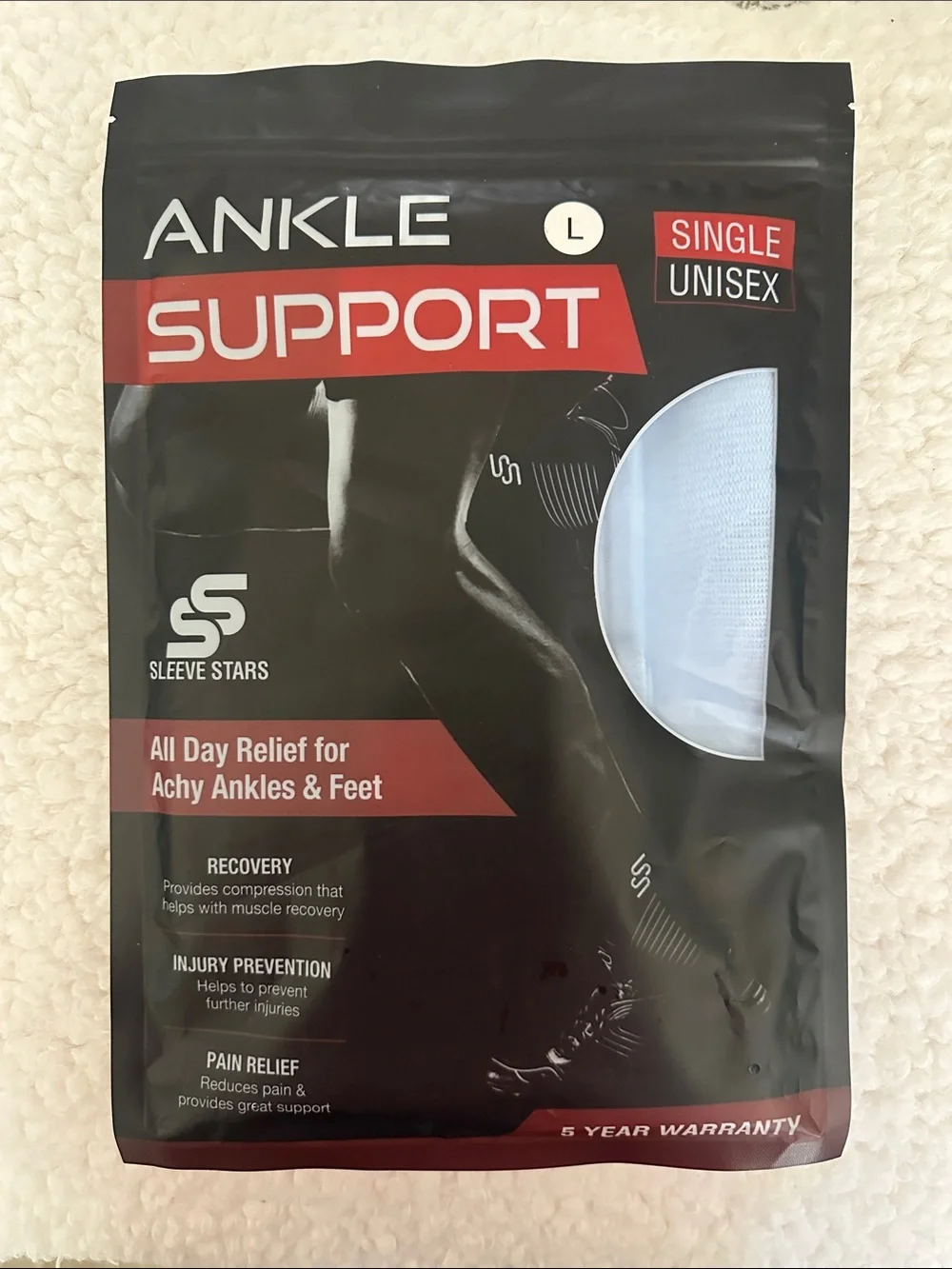 Ankle Support Sleeve Stars Unisex Light Blue & Black size Large compression 2 pc